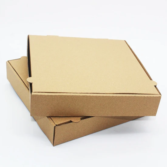 Caja de embalaje de pizza de alimentos corrugados de papel Kraft de todos los tamaños de buena calidad impresa personalizada al por mayor de China con logotipo